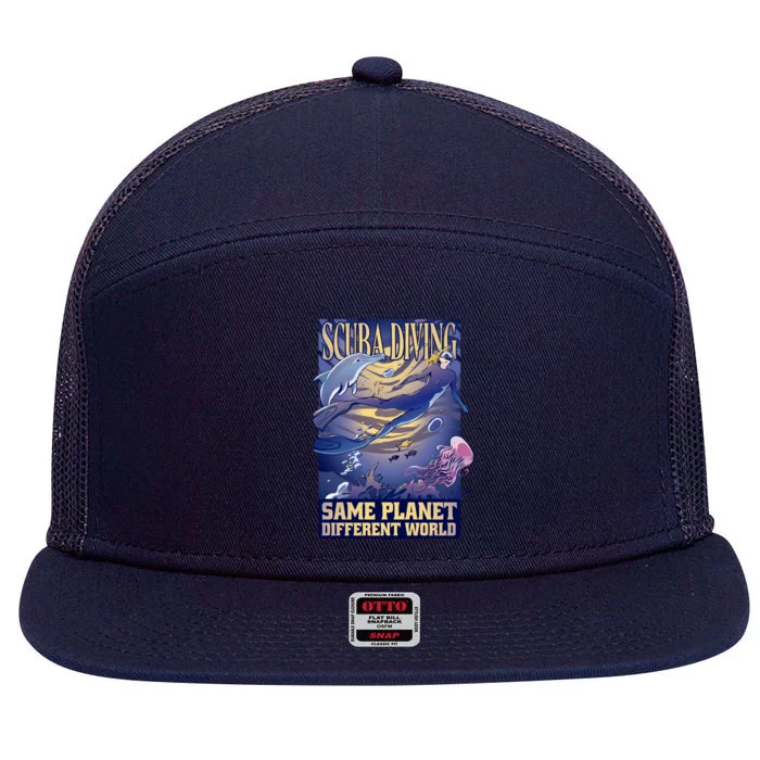 Scuba Diving Same Planet Different World 7 Panel Mesh Trucker Snapback Hat