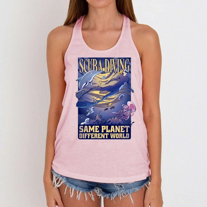 Scuba Diving Same Planet Different World Women's Knotted Racerback Tank