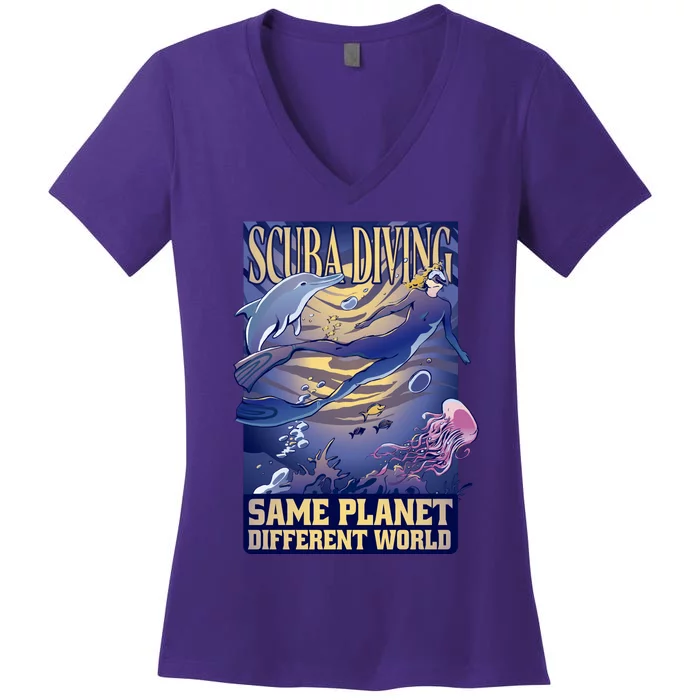 Scuba Diving Same Planet Different World Women's V-Neck T-Shirt