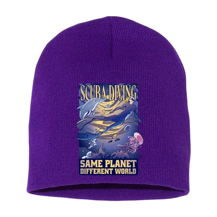 Scuba Diving Same Planet Different World Short Acrylic Beanie