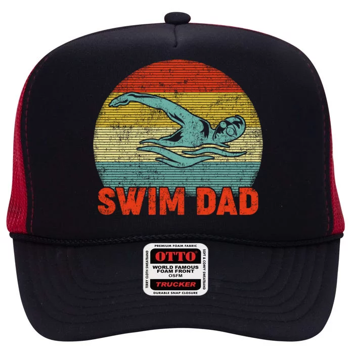 Swim Dad Swimming Sports Lover Vintage Swimmer Fathers Day Gift High Crown Mesh Trucker Hat