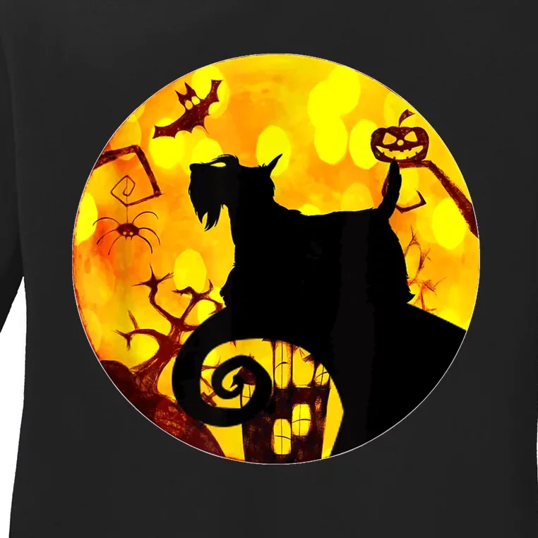 Scottie Dog Scary And Moon Funny Halloween Adults Costumes Ladies Long Sleeve Shirt