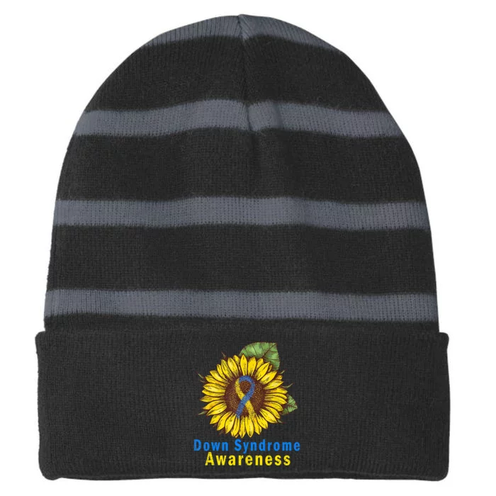 Sunflower Down Syndrome Awareness Striped Beanie with Solid Band