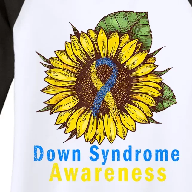 Sunflower Down Syndrome Awareness Women's Tri-Blend 3/4-Sleeve Raglan Shirt