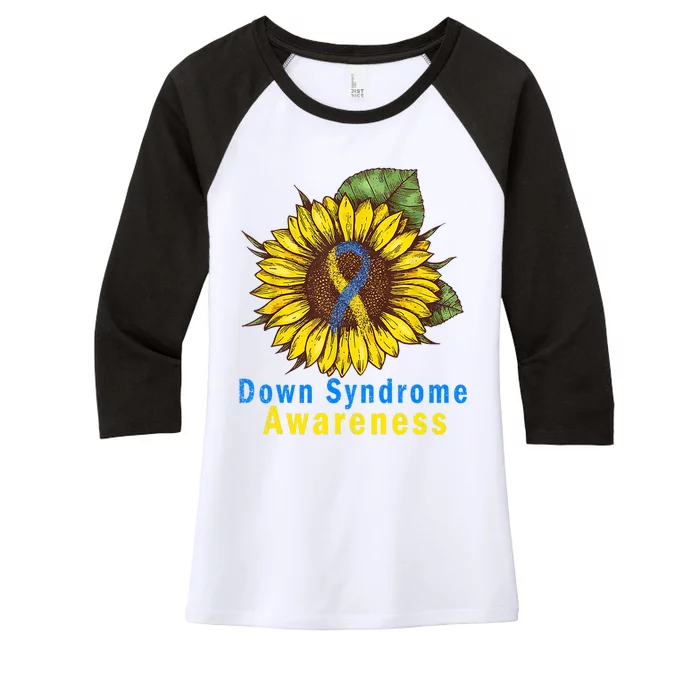 Sunflower Down Syndrome Awareness Women's Tri-Blend 3/4-Sleeve Raglan Shirt