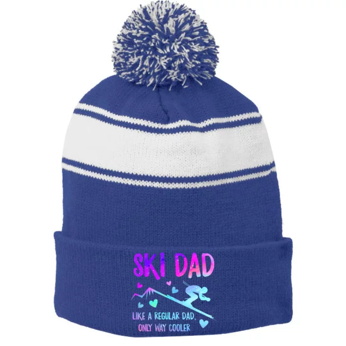 Ski Dad Skiing Daddy Papa Grandpa Cool Snowboarding Father Gift Stripe Pom Pom Beanie