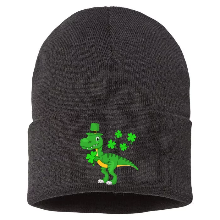 Shamrock Dino St Patricks Day T Rex Boy Sustainable Knit Beanie