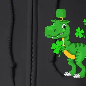 Shamrock Dino St Patricks Day T Rex Boy Full Zip Hoodie