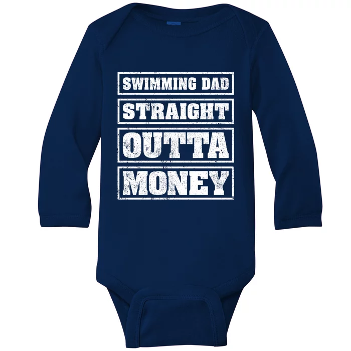 Swimming Dad Straight Outta Money Funny Swimming Fathers Day Cute Gift Baby Long Sleeve Bodysuit