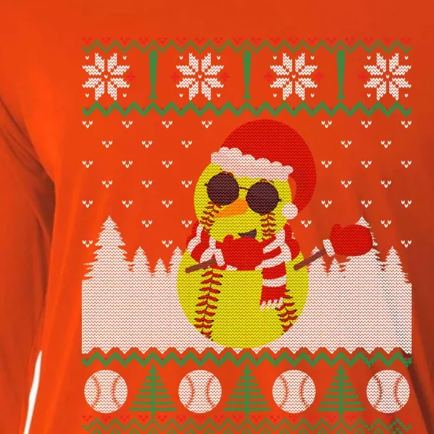 Snow Dabbing Softball Ugly Christmas Holiday Baseball Gift Cooling Performance Long Sleeve Crew