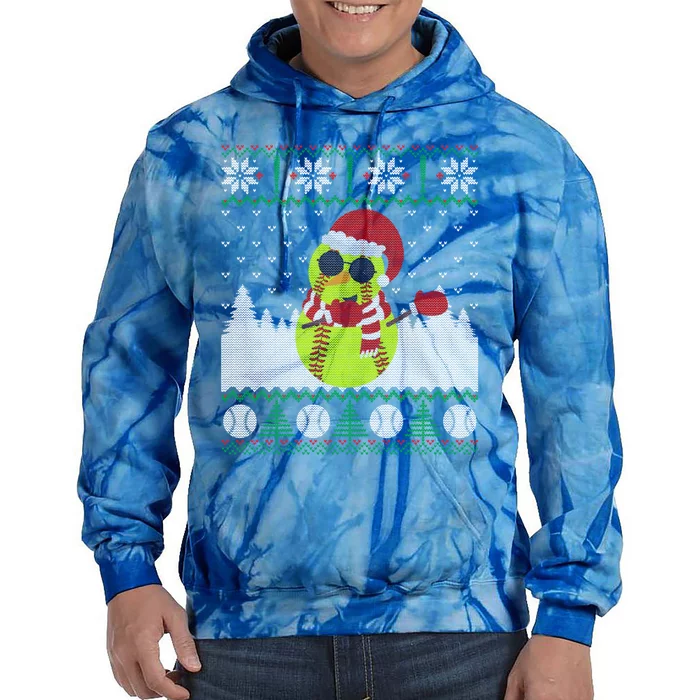 Snow Dabbing Softball Ugly Christmas Holiday Baseball Gift Tie Dye Hoodie