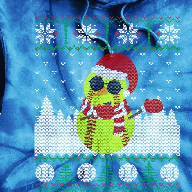 Snow Dabbing Softball Ugly Christmas Holiday Baseball Gift Tie Dye Hoodie