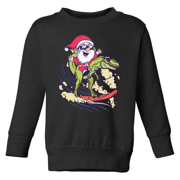 Santa Dinosaur Surfing TRex Dino Summer Christmas In July Toddler Sweatshirt