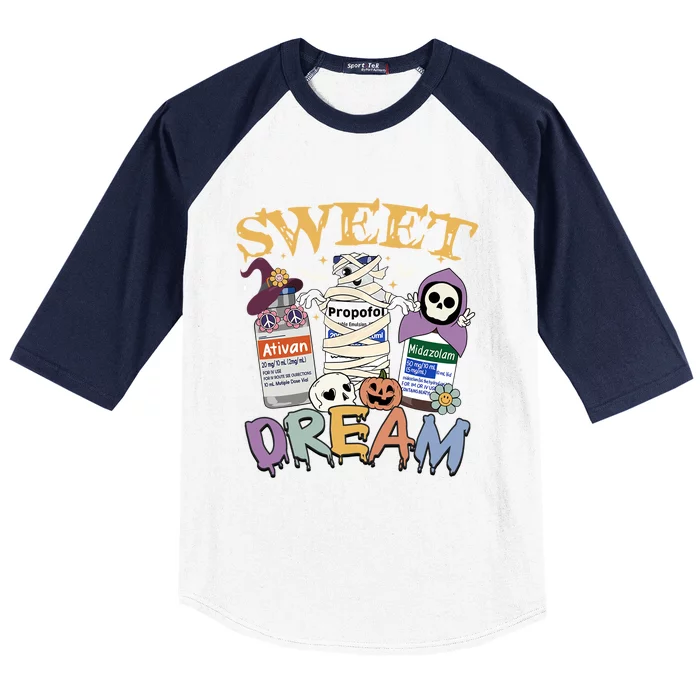 Sweet Dream Team Intensive Scare Unit Icu Rn Nurse Halloween Gift Baseball Sleeve Shirt