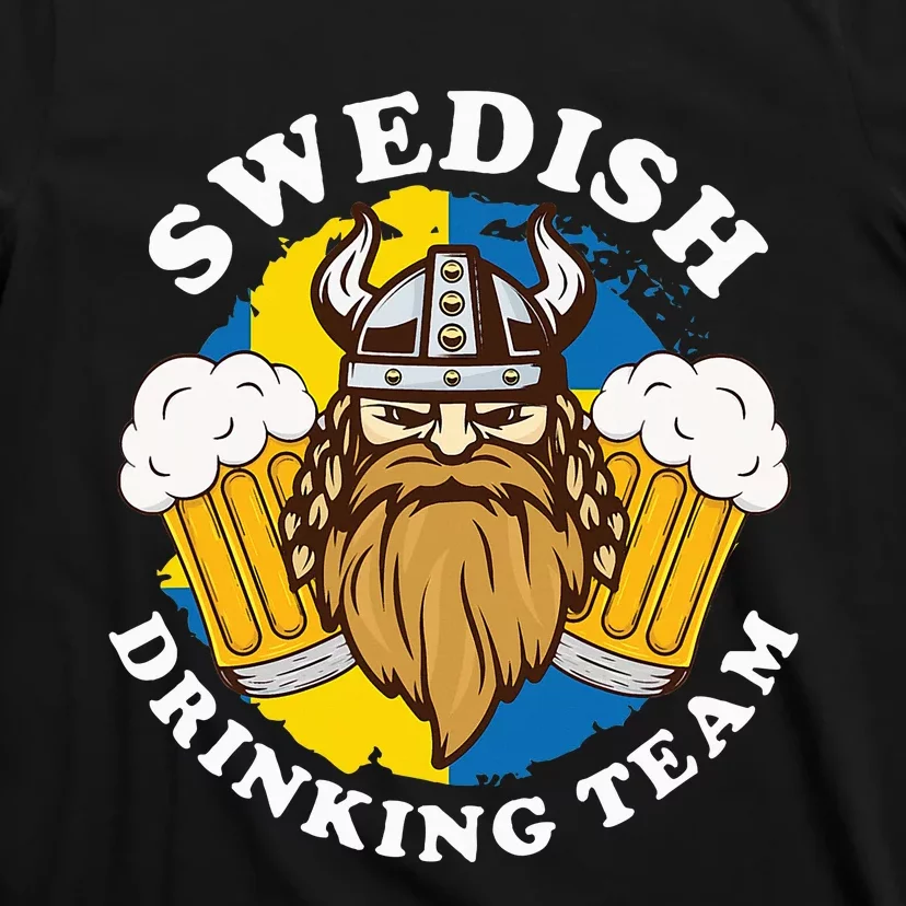 Swedish Drinking Team Beer Alcohol Party Flag Viking Helmet T-Shirt