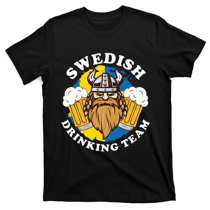 Swedish Drinking Team Beer Alcohol Party Flag Viking Helmet T-Shirt