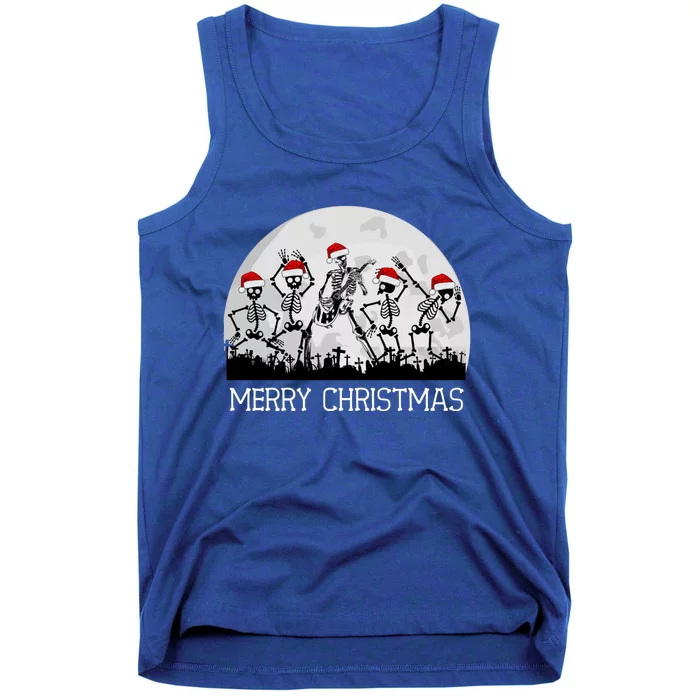 Skeletons Dancing To Rock Guitar In Graveyard Merry Xmas Gift Tank Top