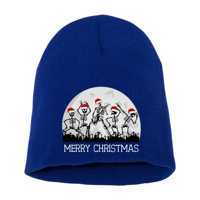 Skeletons Dancing To Rock Guitar In Graveyard Merry Xmas Gift Short Acrylic Beanie