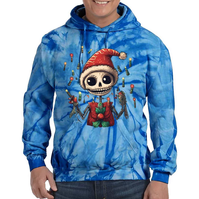 Skeleton Dancing Tree Christmas Cute Xmas Skeleton Dancing Gift Tie Dye Hoodie