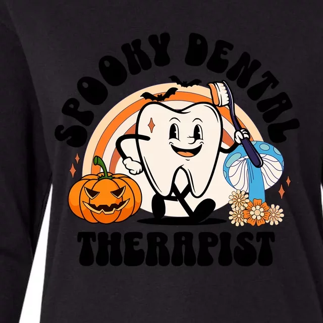 Spooky Dental Therapist Retro Halloween Dentist Office Humor Gift Womens Cotton Relaxed Long Sleeve T-Shirt