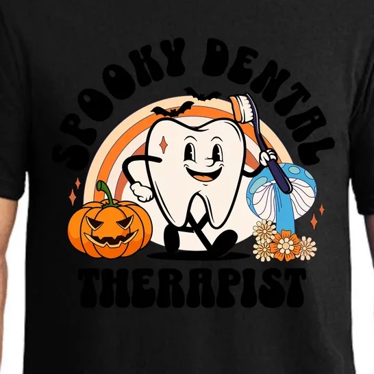 Spooky Dental Therapist Retro Halloween Dentist Office Humor Gift Pajama Set