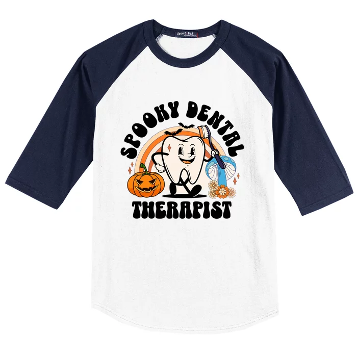 Spooky Dental Therapist Retro Halloween Dentist Office Humor Gift Baseball Sleeve Shirt