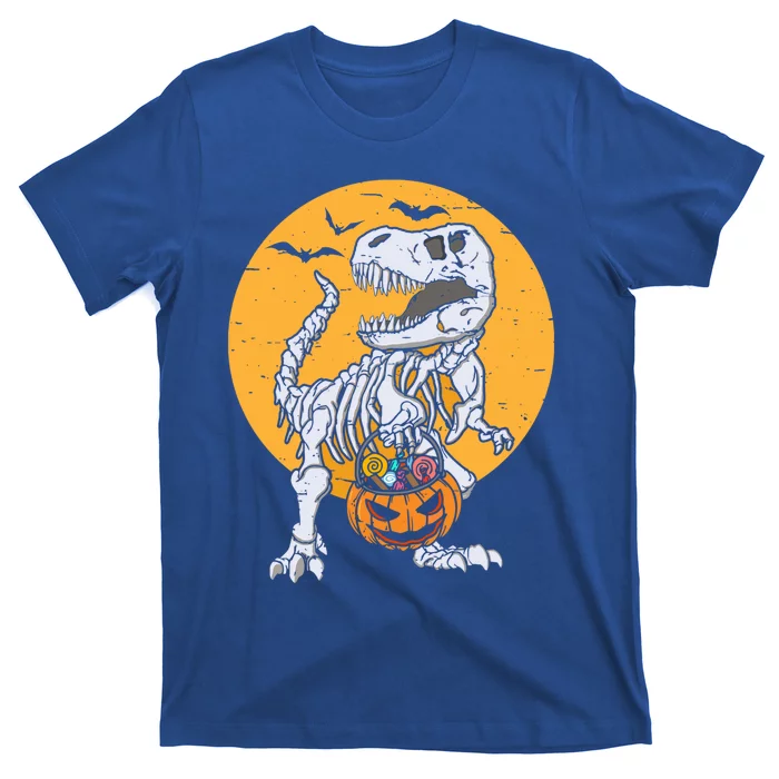 Skeleton Dinosaur T Rex Pumpkin Halloween Costume Gift T-Shirt