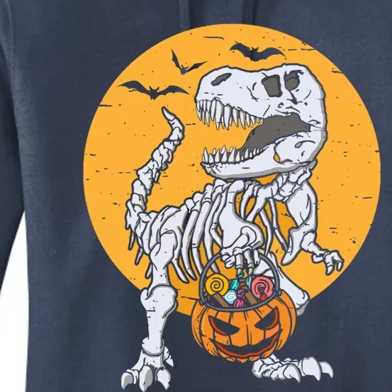 Skeleton Dinosaur T Rex Pumpkin Halloween Costume Gift Women's Pullover Hoodie