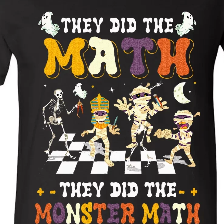 Skeleton Dancing They Did The Math They Did The Monster Math V-Neck T-Shirt