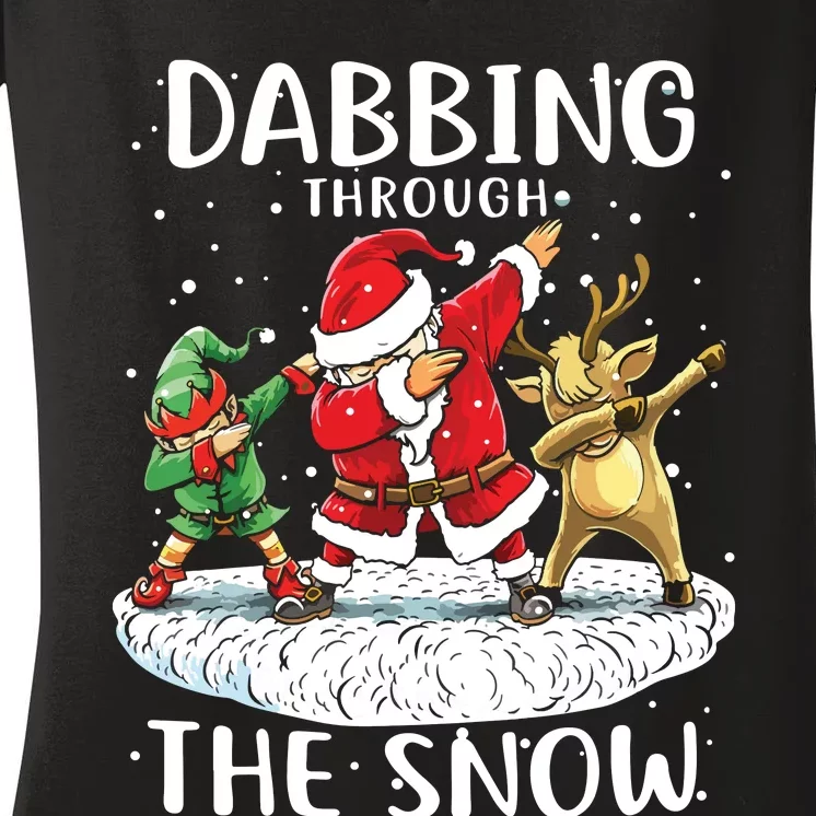 Santa Dabbing Through The Snow Funny Christmas Women's V-Neck T-Shirt