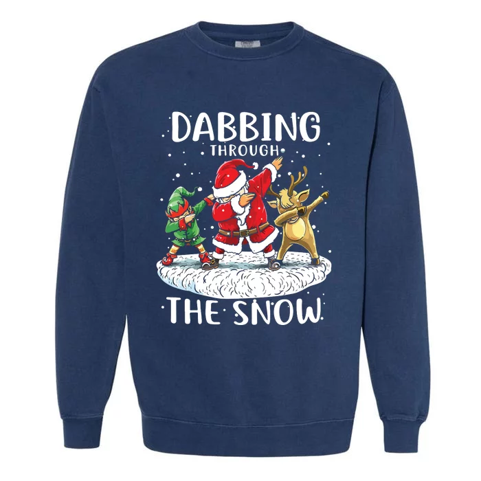 Santa Dabbing Through The Snow Funny Christmas Garment-Dyed Sweatshirt