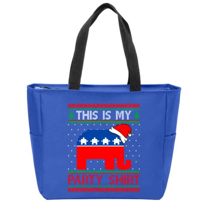 Santa Democrat This Is My Party Gift Christmas Ugly Sweater Cute Gift Zip Tote Bag