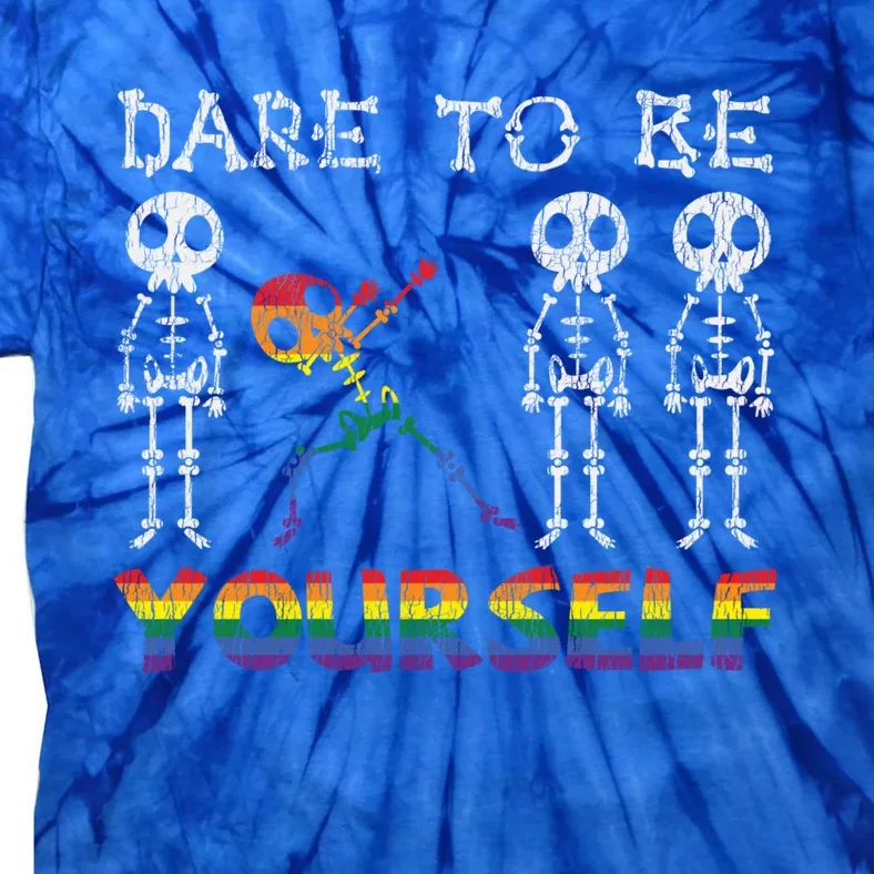 Skull Dare To Be Yourself Skeleton Dabbing Pride Gay Lgbtq Gift Tie-Dye T-Shirt