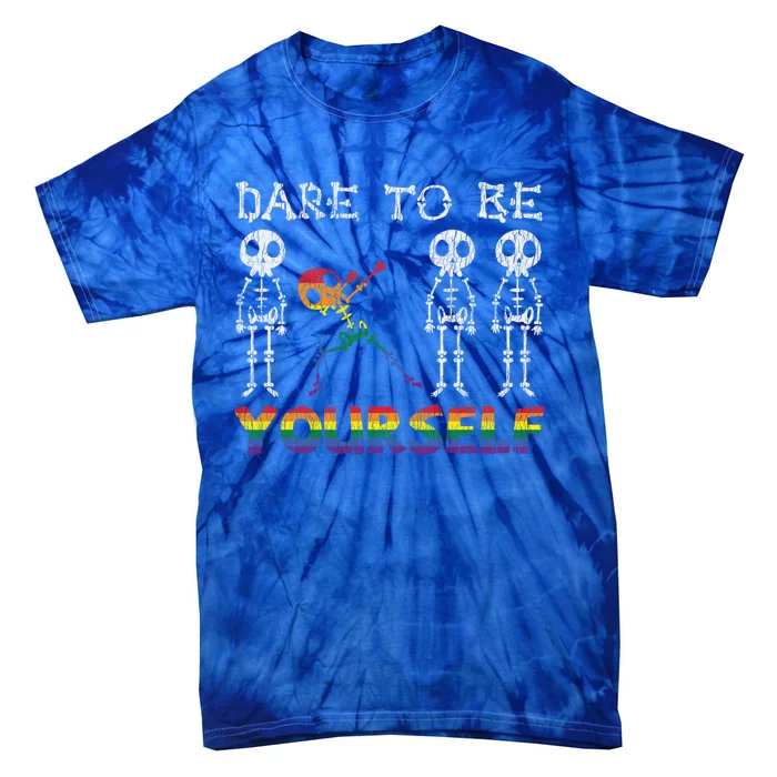 Skull Dare To Be Yourself Skeleton Dabbing Pride Gay Lgbtq Gift Tie-Dye T-Shirt