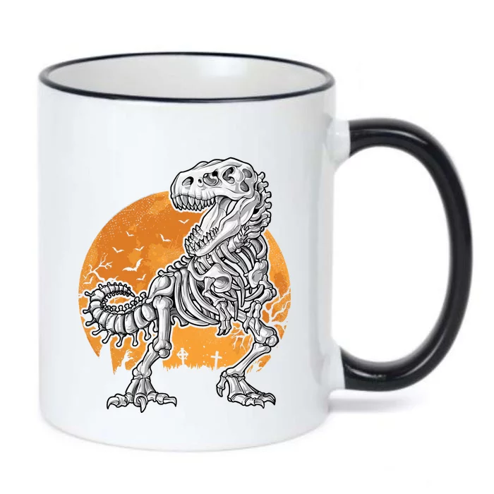 Skeleton Dinosaur T Rex Halloween Gifts Skull Rib Cage Long Sleeve Black Color Changing Mug