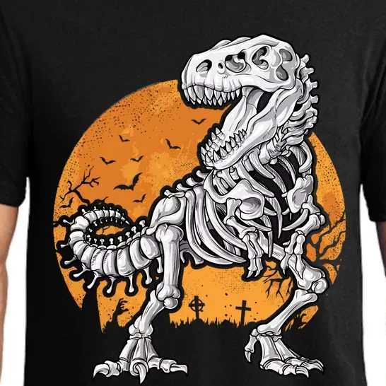 Skeleton Dinosaur T Rex Halloween Gifts Skull Rib Cage Long Sleeve Pajama Set