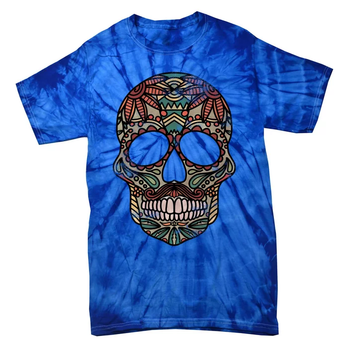 Skull Drawing Tribal Day Of The Dead Dia De Los Muertos Gift Tie-Dye T-Shirt