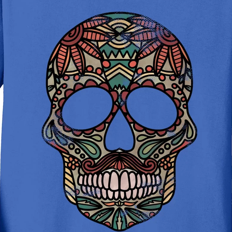 Skull Drawing Tribal Day Of The Dead Dia De Los Muertos Gift Kids Long Sleeve Shirt