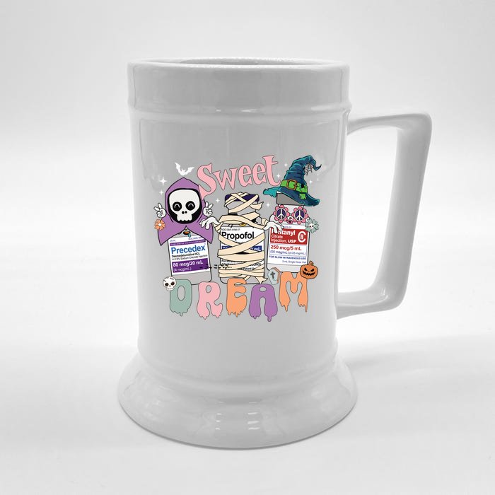 Sweet Dream Team Intensive Scare Unit Icu Rn Nurse Halloween Great Gift Front & Back Beer Stein