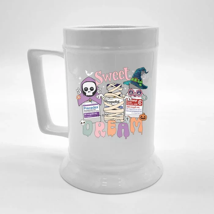 Sweet Dream Team Intensive Scare Unit Icu Rn Nurse Halloween Great Gift Front & Back Beer Stein