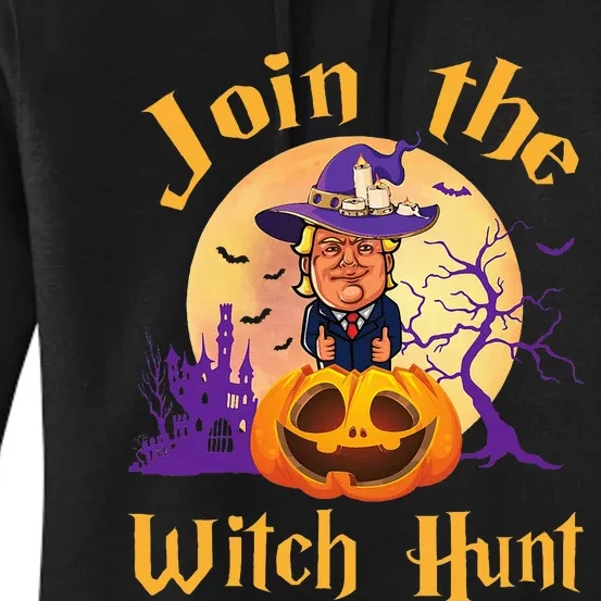 Scary Donald Trump Witch Halloween Day Join The Witch Hunt Women's Pullover Hoodie