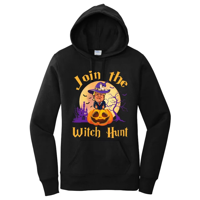 Scary Donald Trump Witch Halloween Day Join The Witch Hunt Women's Pullover Hoodie