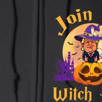 Scary Donald Trump Witch Halloween Day Join The Witch Hunt Full Zip Hoodie