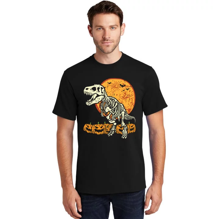 Skeleton Dinosaur Trex Dino Pumpkins Moon Boy Halloween Tall T-Shirt