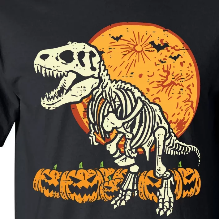 Skeleton Dinosaur Trex Dino Pumpkins Moon Boy Halloween Tall T-Shirt