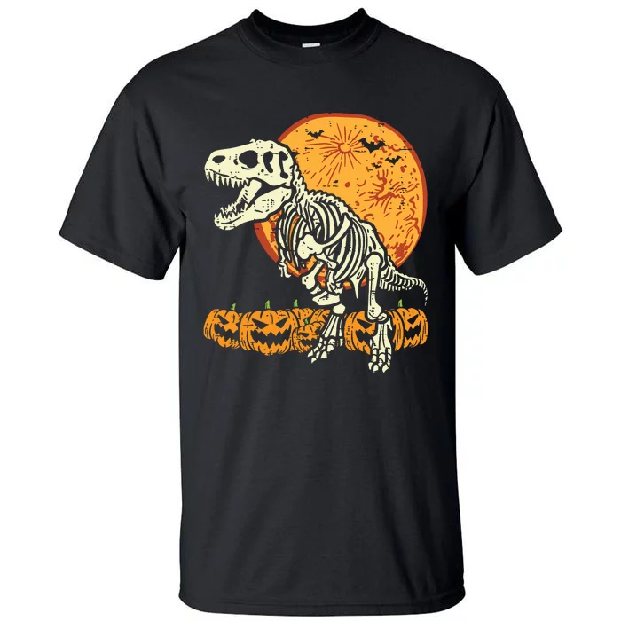 Skeleton Dinosaur Trex Dino Pumpkins Moon Boy Halloween Tall T-Shirt