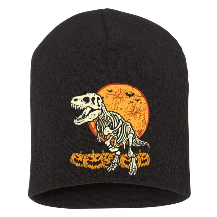 Skeleton Dinosaur Trex Dino Pumpkins Moon Boy Halloween Short Acrylic Beanie