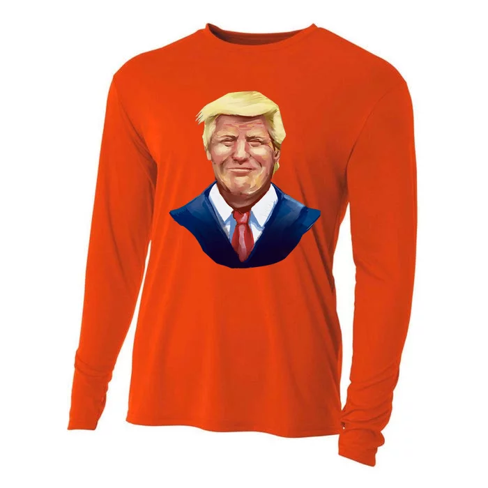 Smiling Donald Trump Portrait Cooling Performance Long Sleeve Crew