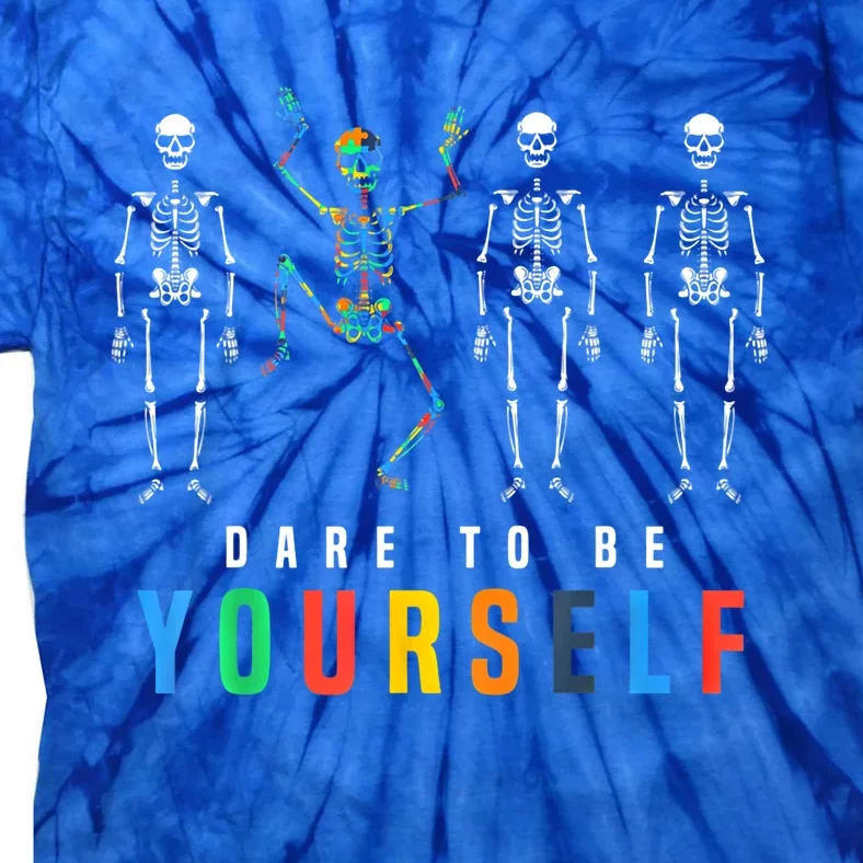 Skeleton Dare To Be Yourself Funny Autism Costume Cool Gift Tie-Dye T-Shirt