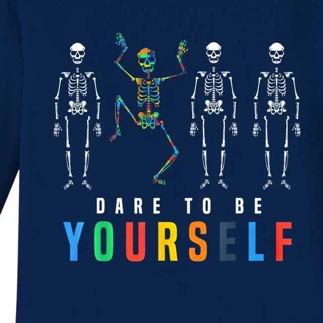 Skeleton Dare To Be Yourself Funny Autism Costume Cool Gift Baby Long Sleeve Bodysuit